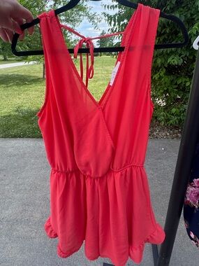 Astr Coral Sleeveless V-Neck Romper